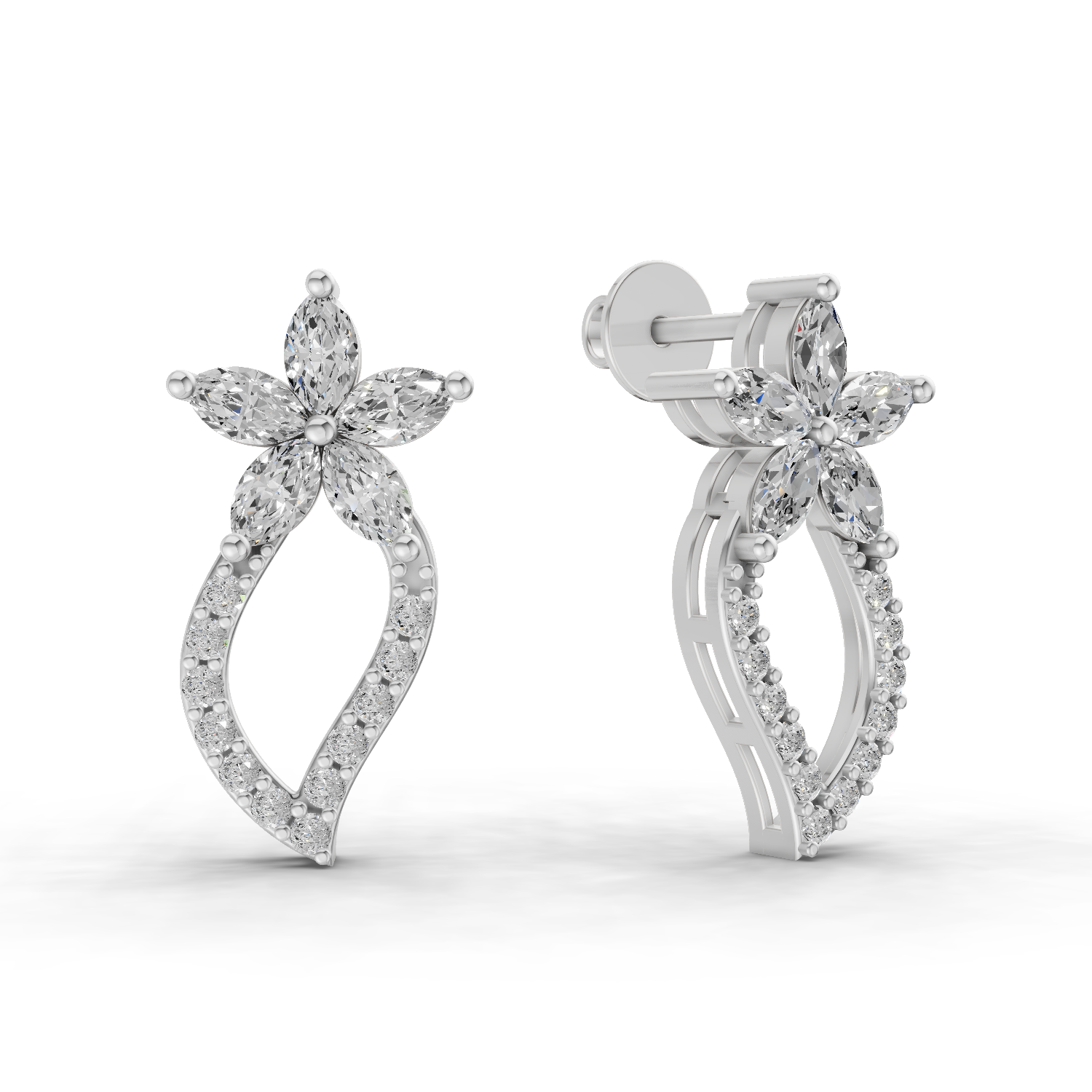 1.64 Carat Twist Bloom Earrings 14K - White Gold