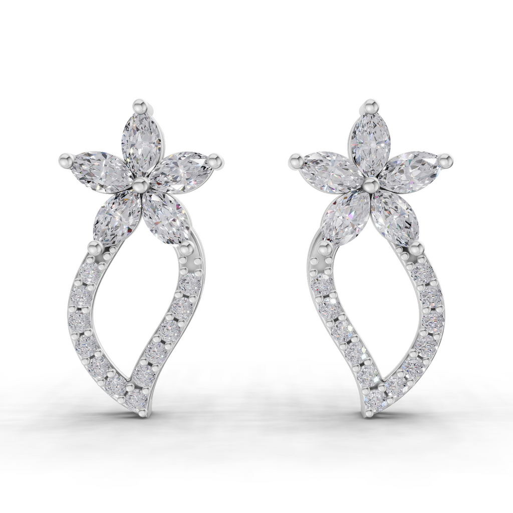1.64 Carat Twist Bloom Earrings 14K - White Gold