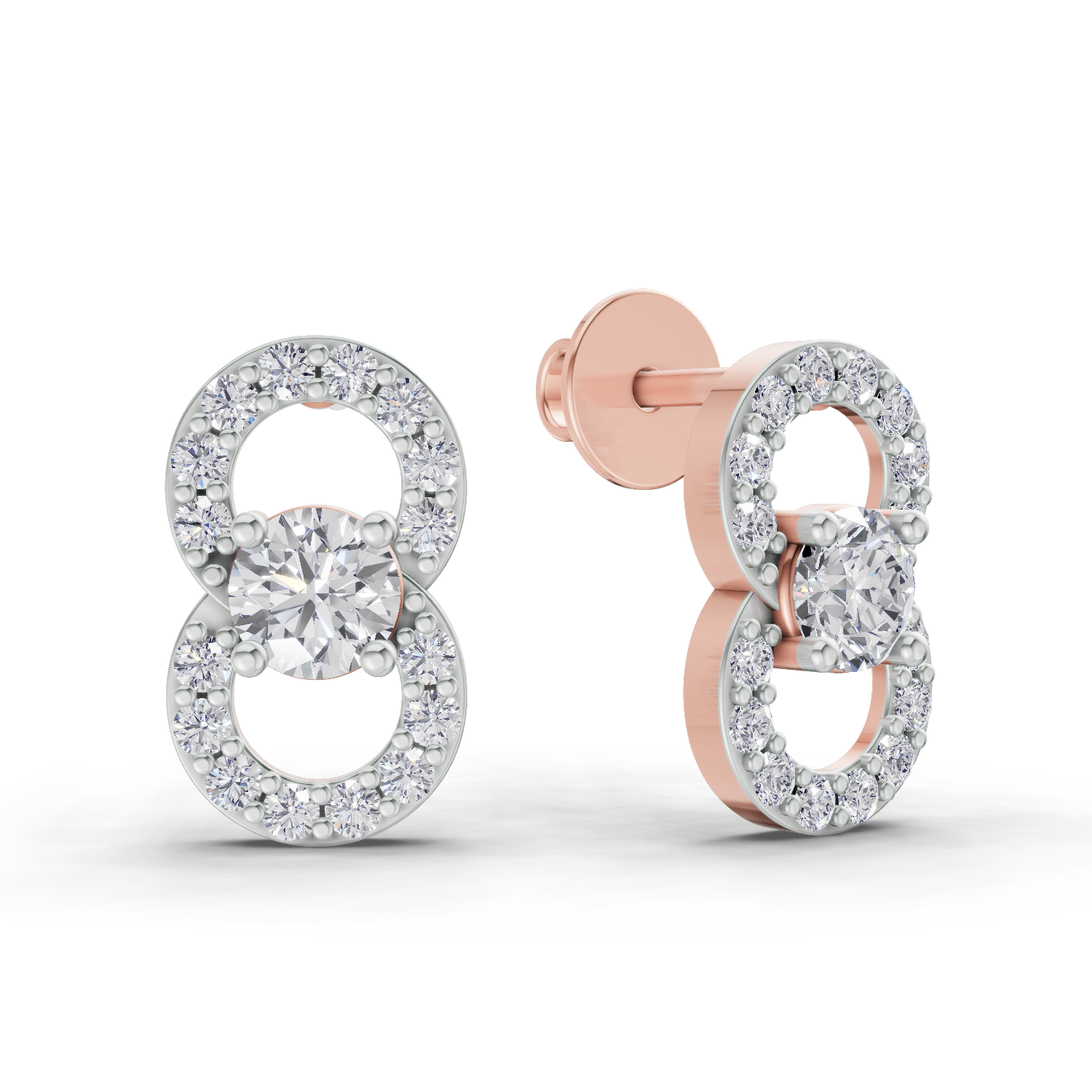 0.81 Carat Infinity Halo Solitaire Studs Earrings 14K - Rose Gold