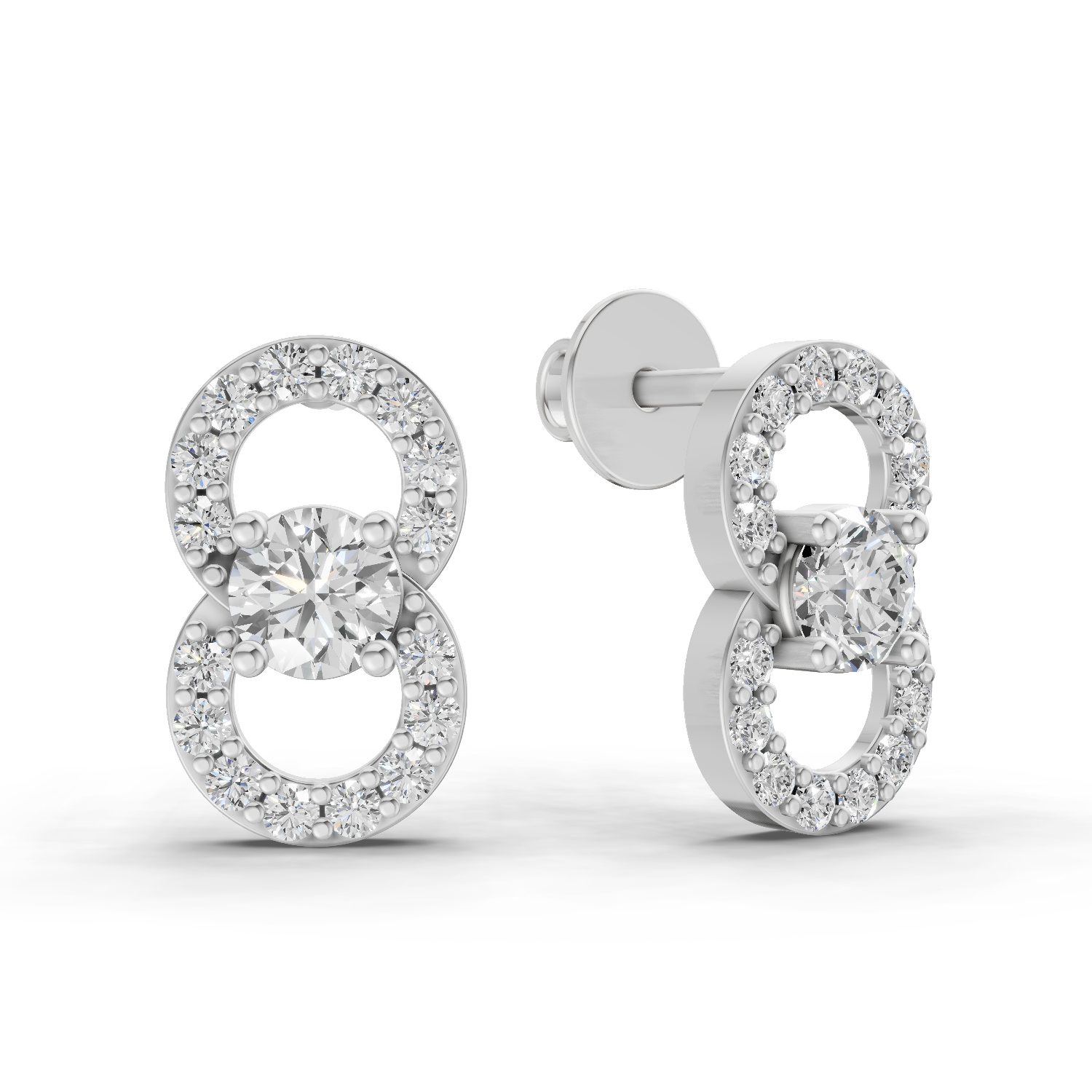 0.81 Carat Infinity Halo Solitaire Studs Earrings 14K - White Gold