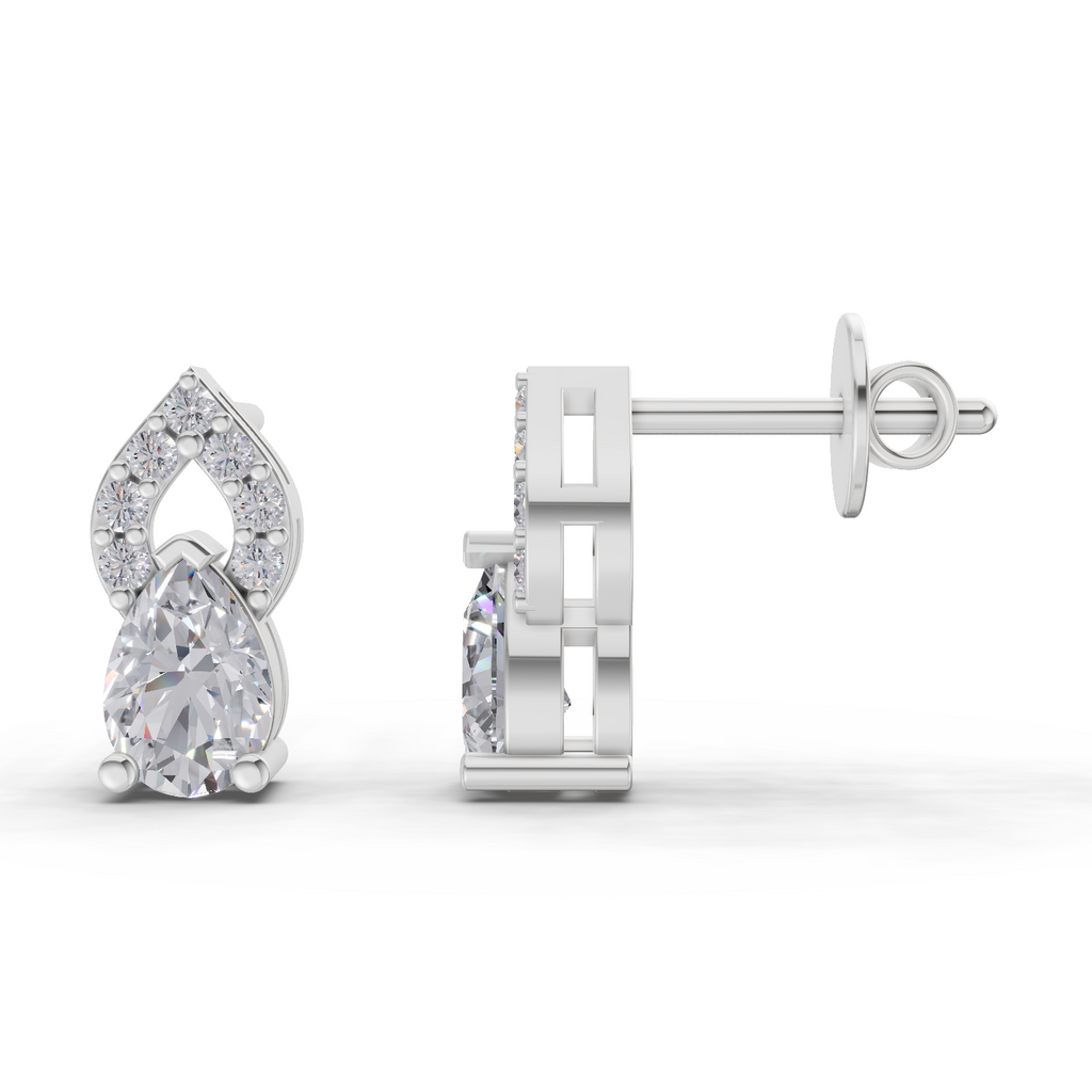 1.17 Carat Sparkleaf Pear Studs Earrings 14K - White Gold