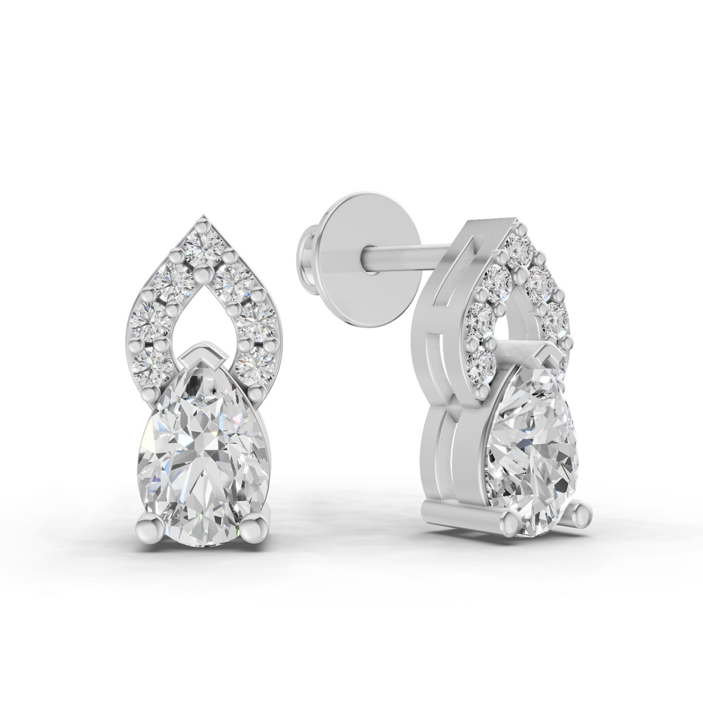 1.17 Carat Sparkleaf Pear Studs Earrings 14K - White Gold