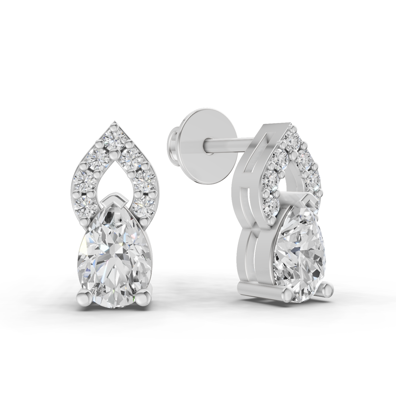 1.17 Carat Sparkleaf Pear Studs Earrings 14K - White Gold
