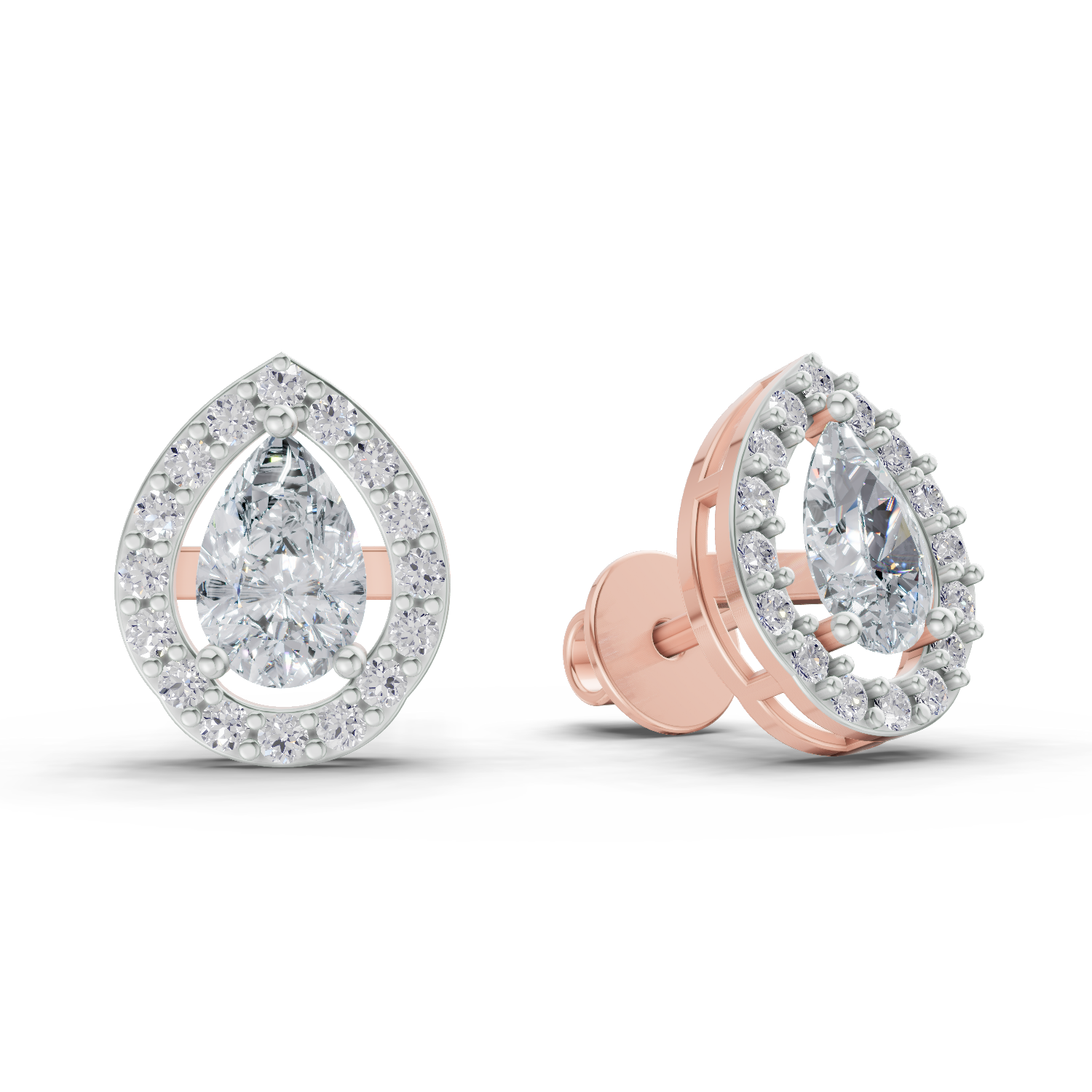 1.32 Carat Aurora Pear Halo Earrings 14K - Rose Gold