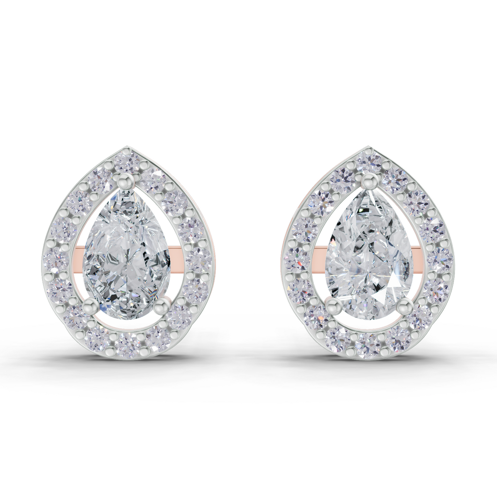 1.32 Carat Aurora Pear Halo Earrings 14K - Rose Gold