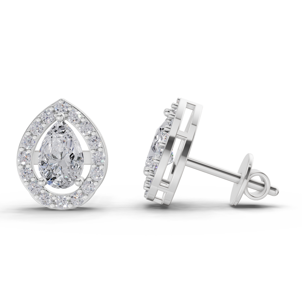 1.32 Carat Aurora Pear Halo Earrings 14K - White Gold