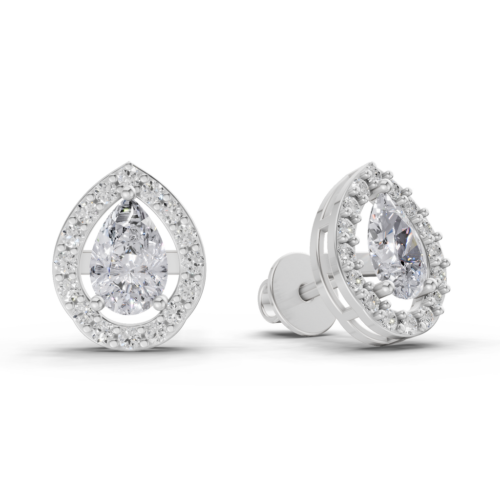 1.32 Carat Aurora Pear Halo Earrings 14K - White Gold