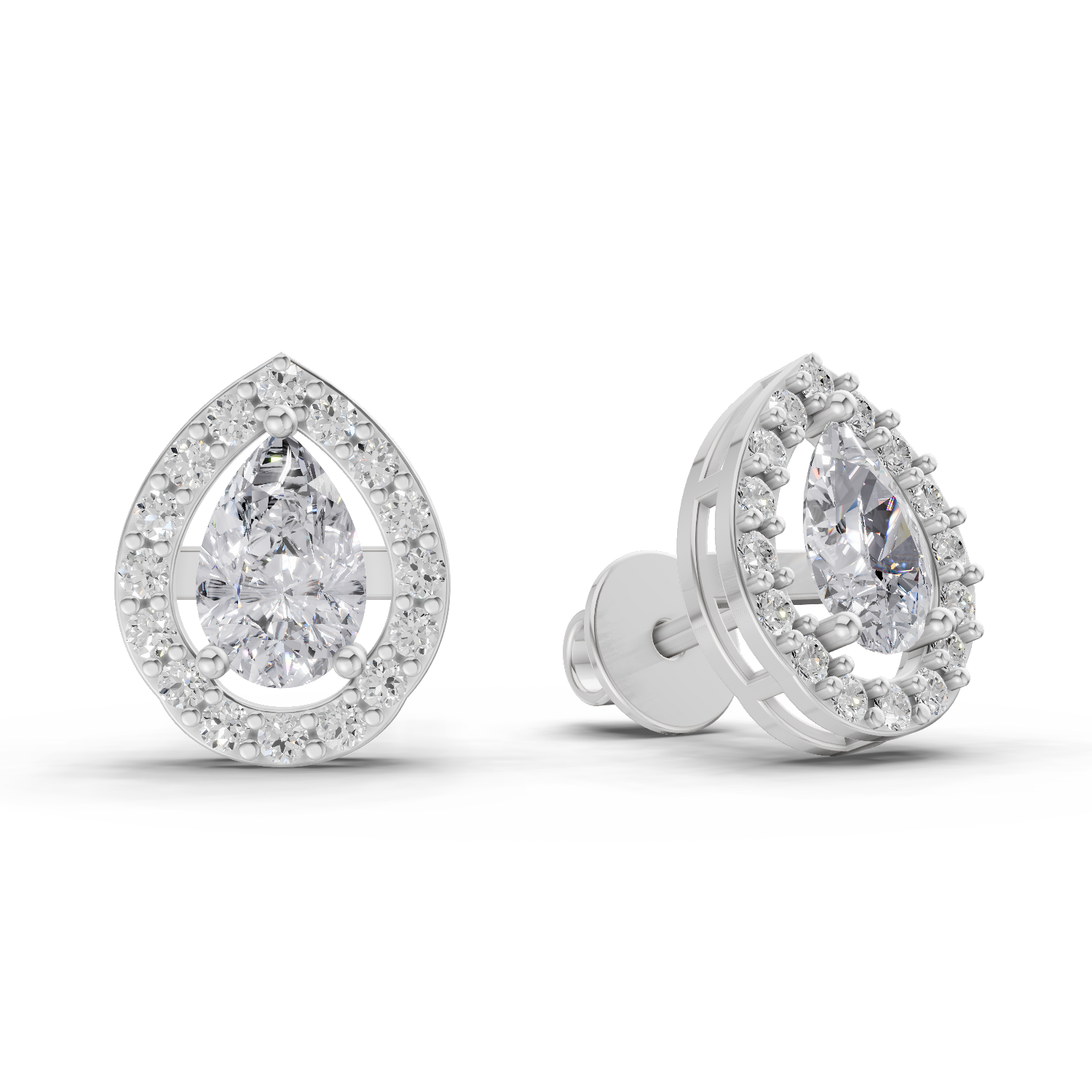 1.32 Carat Aurora Pear Halo Earrings 14K - White Gold