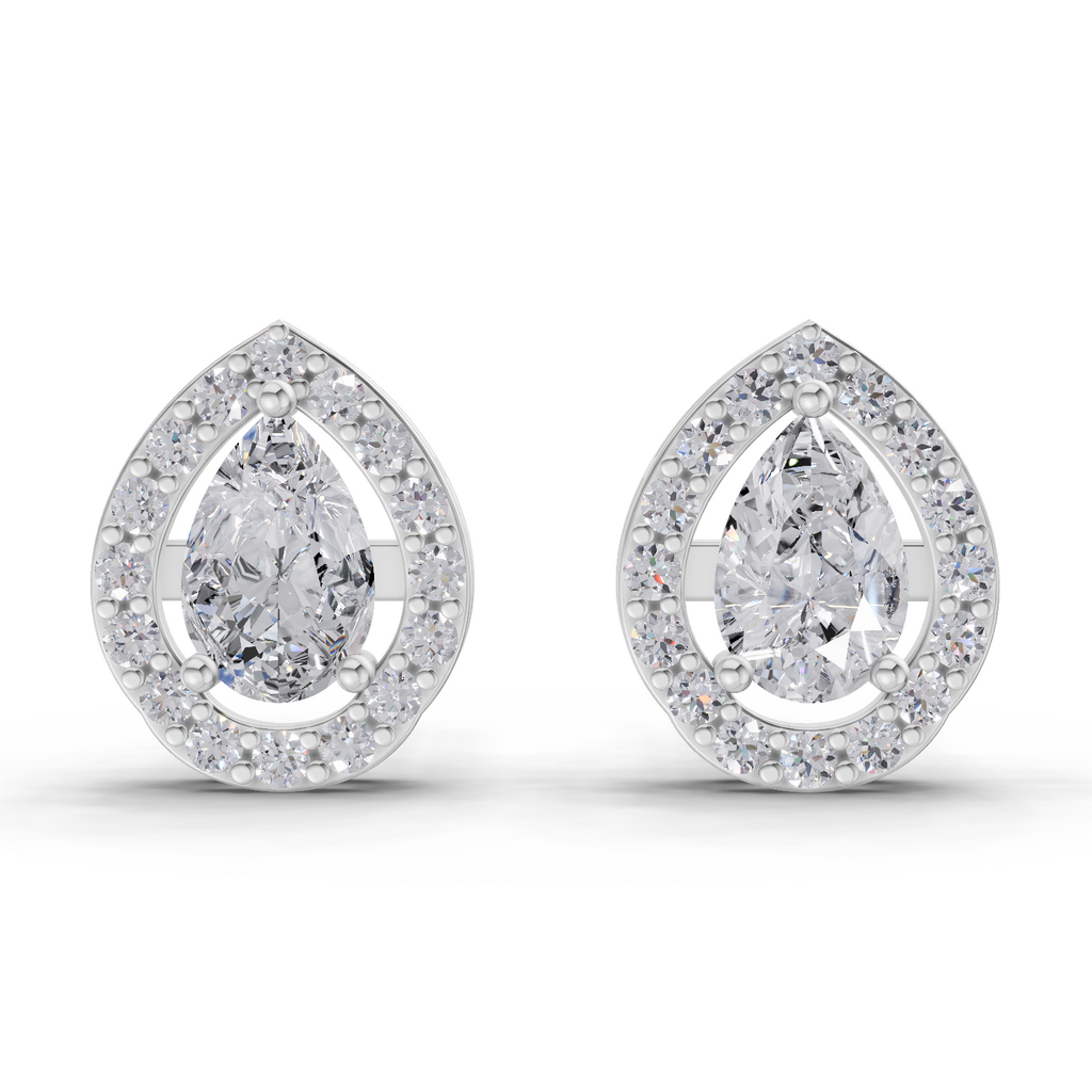 1.32 Carat Aurora Pear Halo Earrings 14K - White Gold