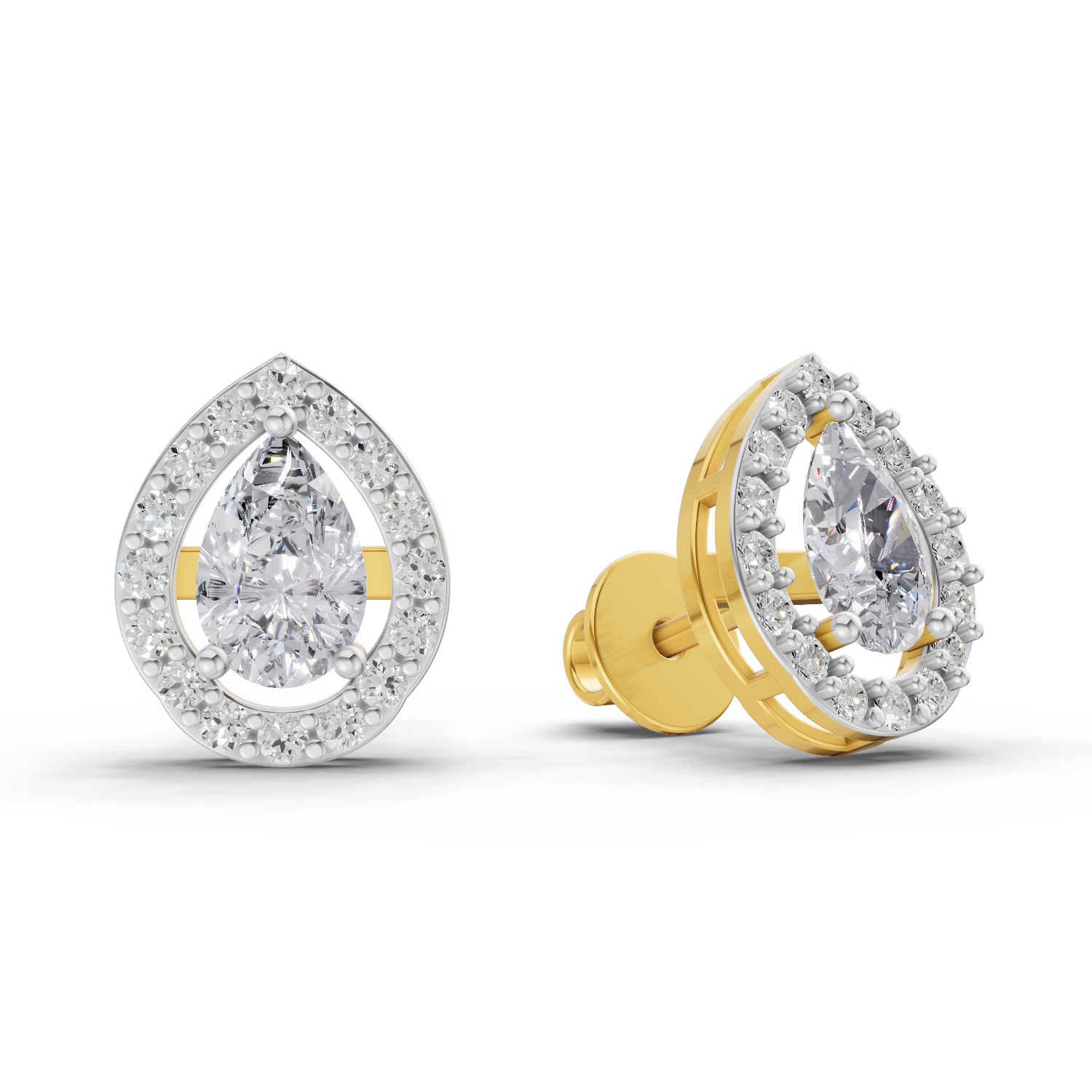 1.32 Carat Aurora Pear Halo Earrings 14K