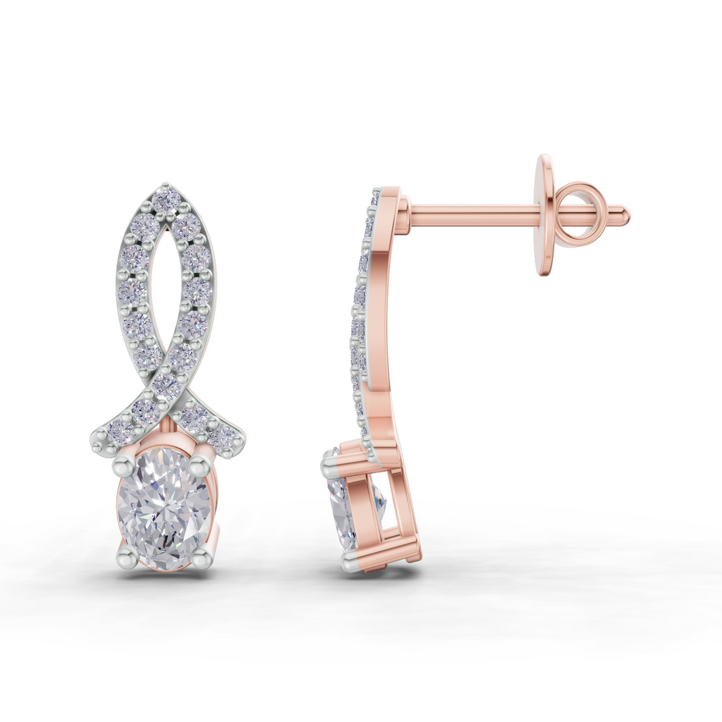 1.11 Carat Sparkleaf Oval Studs Earrings 14K - Rose Gold