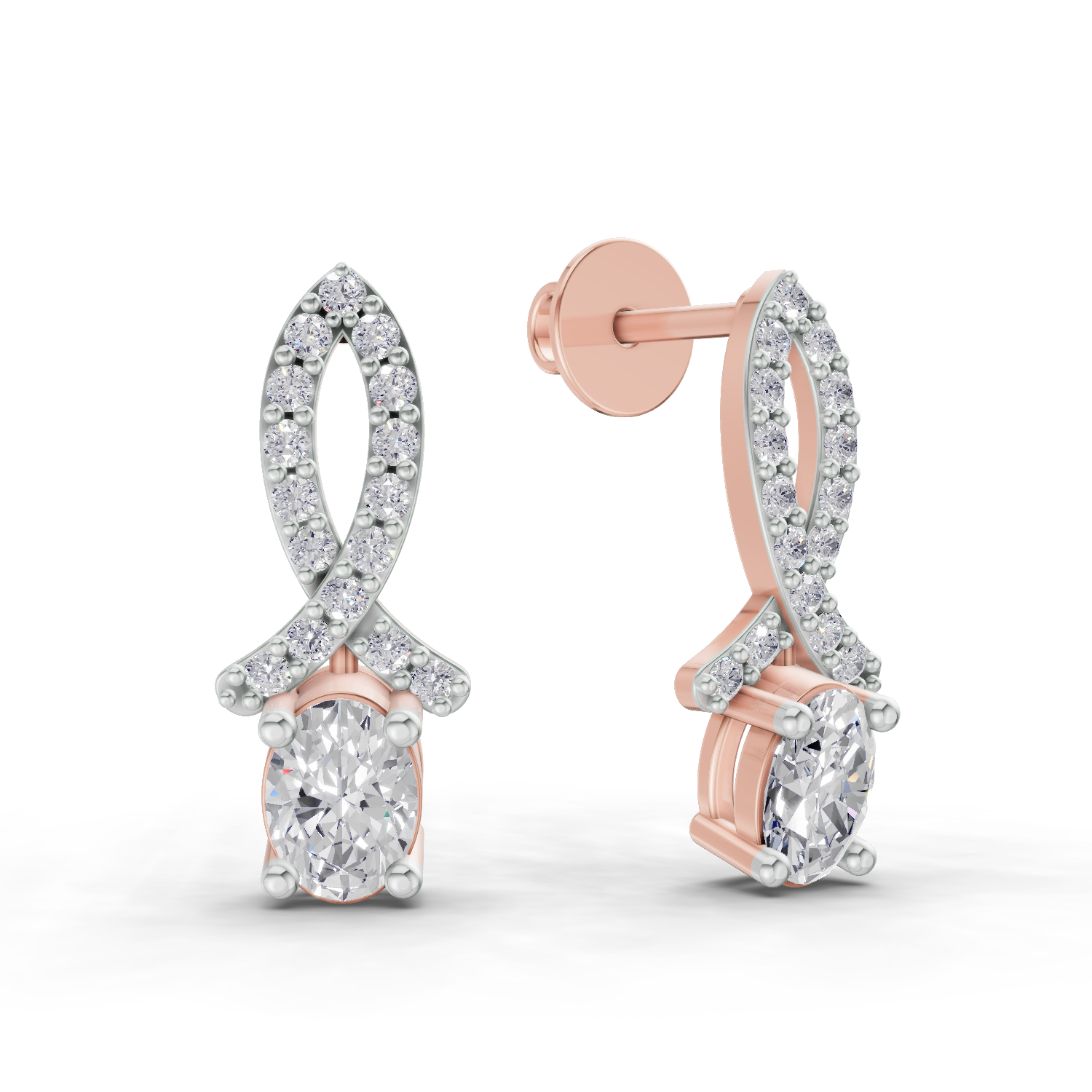 1.11 Carat Sparkleaf Oval Studs Earrings 14K - Rose Gold