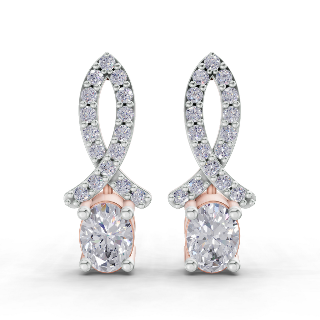 1.11 Carat Sparkleaf Oval Studs Earrings 14K - Rose Gold