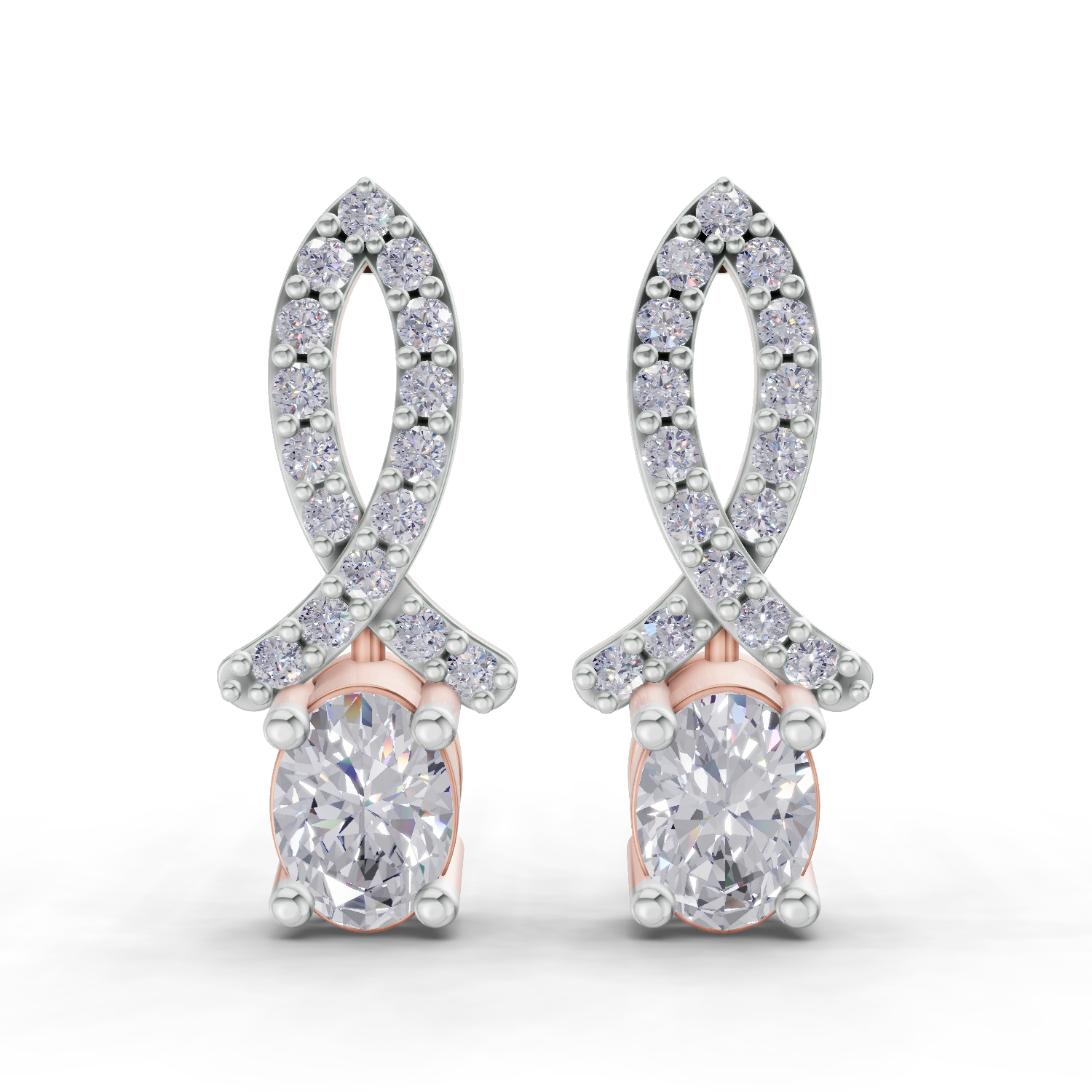 1.11 Carat Sparkleaf Oval Studs Earrings 14K - Rose Gold