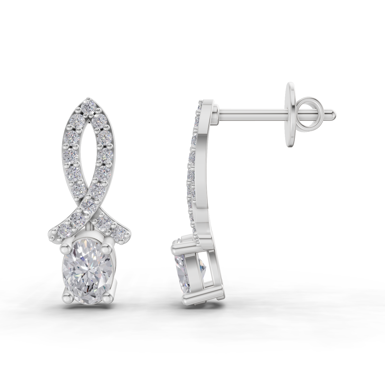 1.11 Carat Sparkleaf Oval Studs Earrings 14K - White Gold