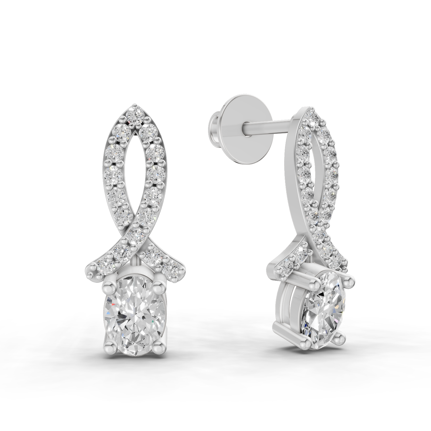 1.11 Carat Sparkleaf Oval Studs Earrings 14K - White Gold