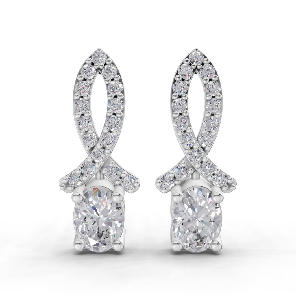 1.11 Carat Sparkleaf Oval Studs Earrings 14K - White Gold