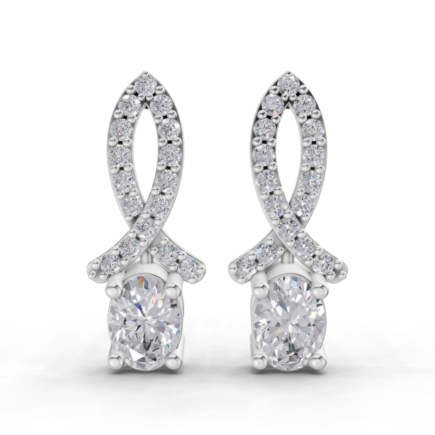 1.11 Carat Sparkleaf Oval Studs Earrings 14K - White Gold