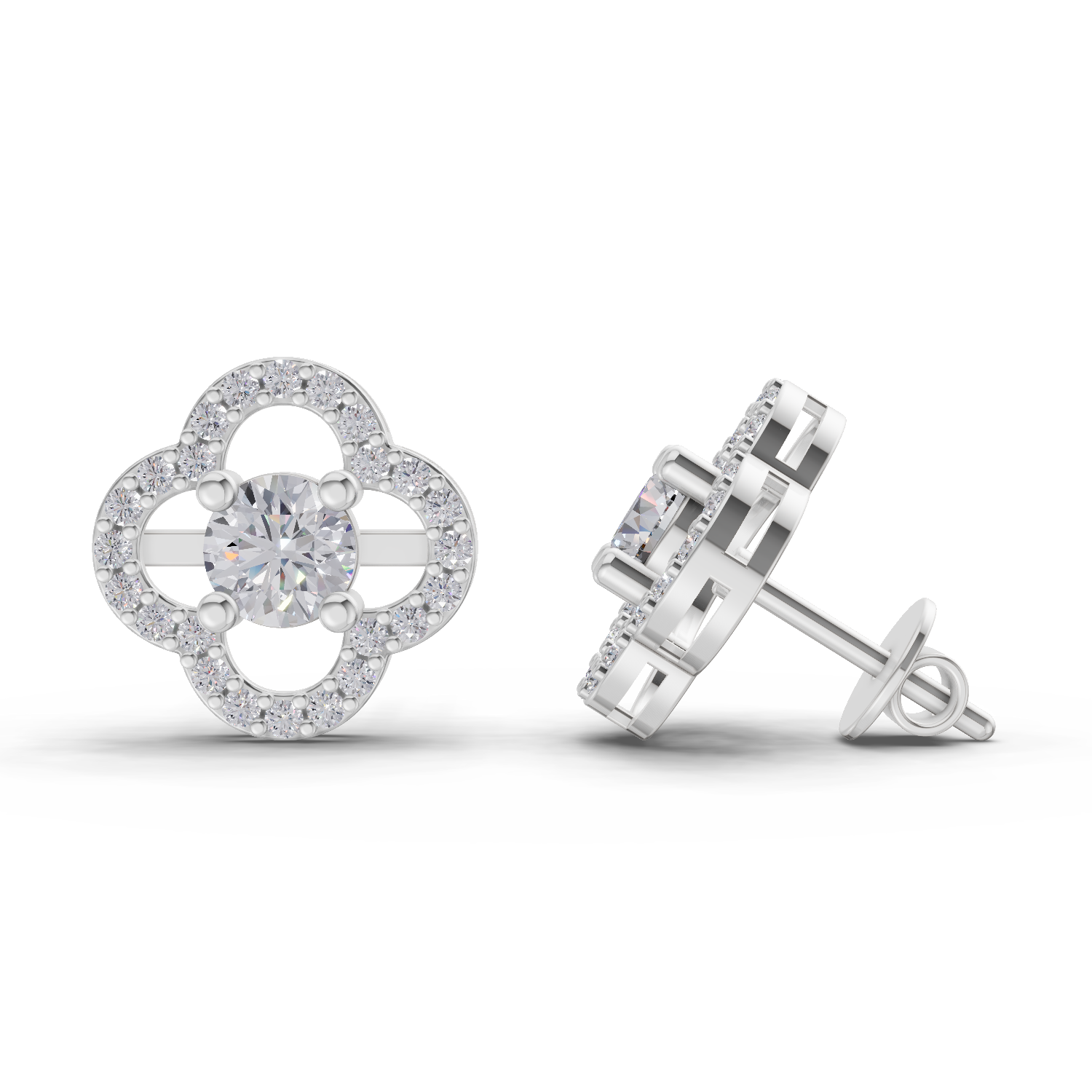 1.28 Carat Celestia Quatrefoil Studs Earrings 14K - White Gold