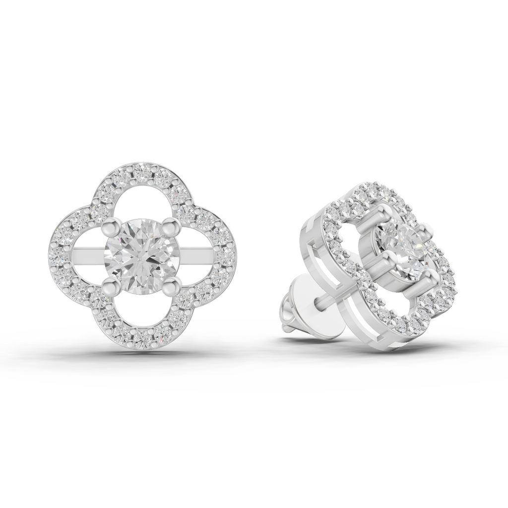 1.28 Carat Celestia Quatrefoil Studs Earrings 14K - White Gold