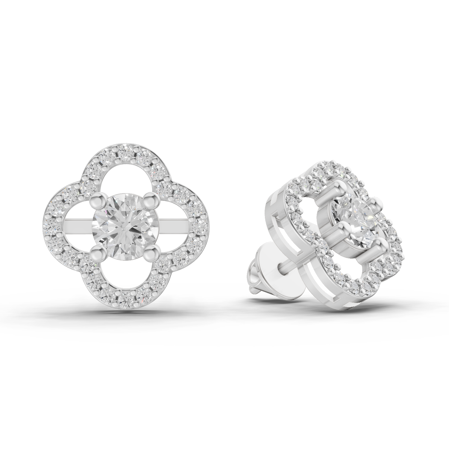 1.28 Carat Celestia Quatrefoil Studs Earrings 14K - White Gold