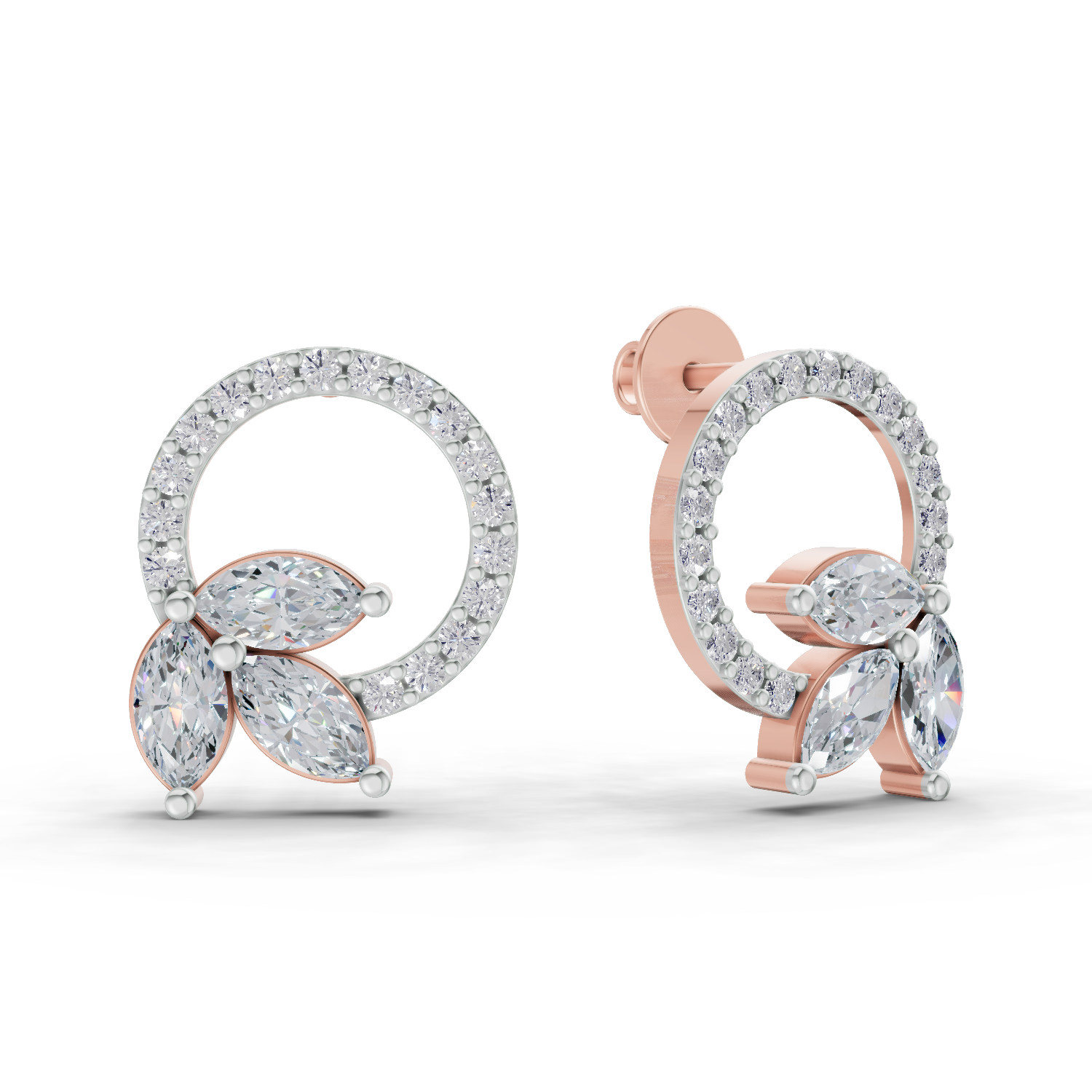 1.74 Carat Marquise Leaf Circle Studs Earrings 14K - Rose Gold