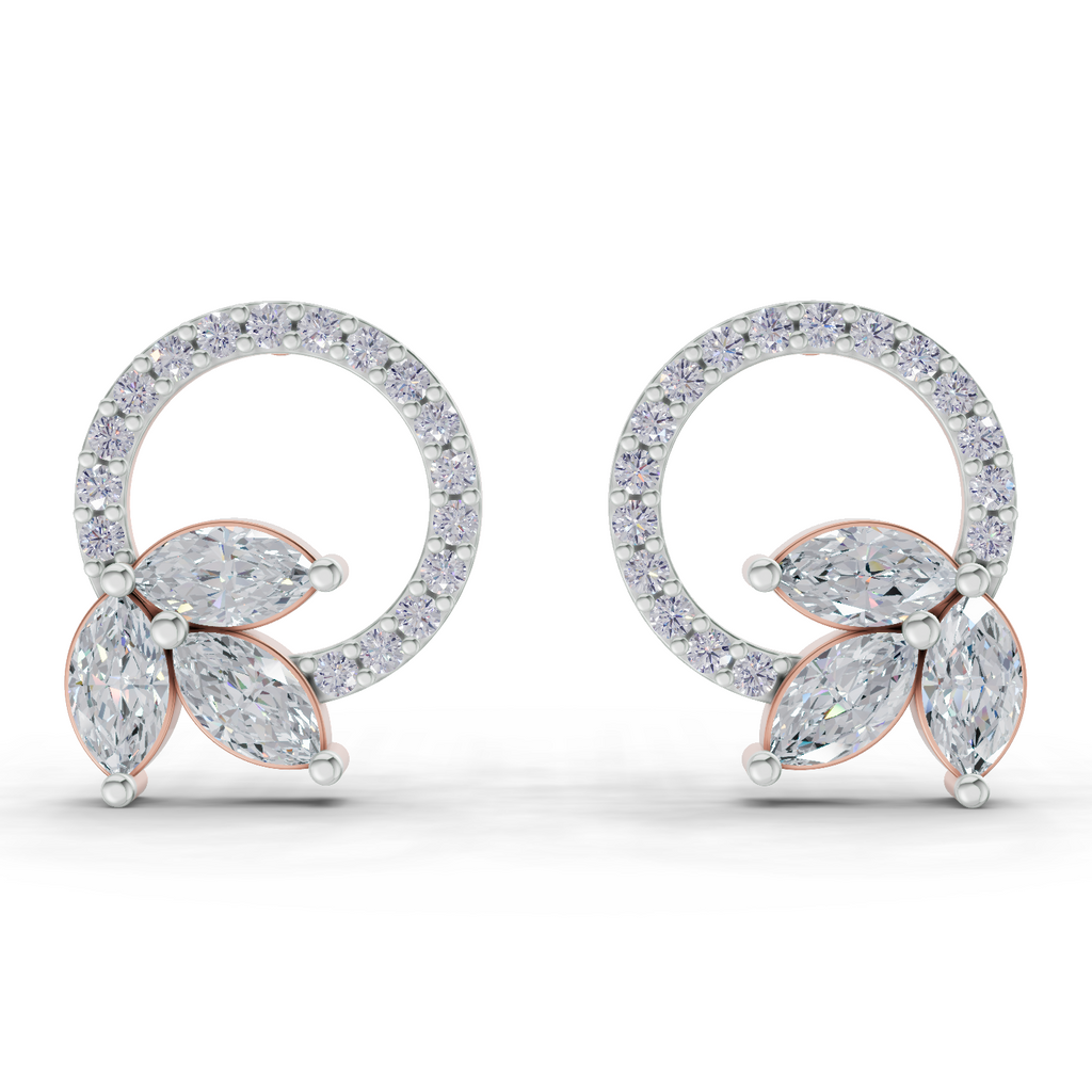 1.74 Carat Marquise Leaf Circle Studs Earrings 14K - Rose Gold