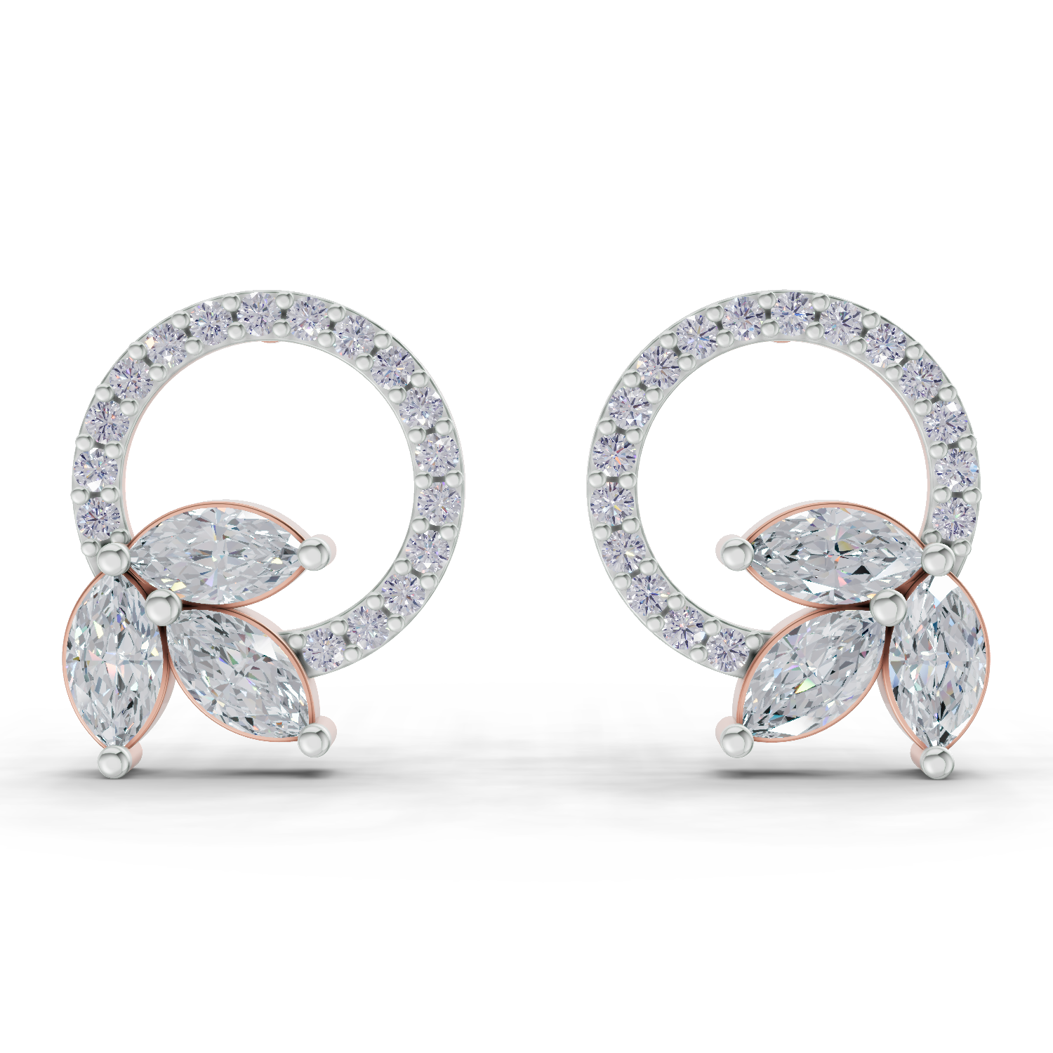 1.74 Carat Marquise Leaf Circle Studs Earrings 14K - Rose Gold