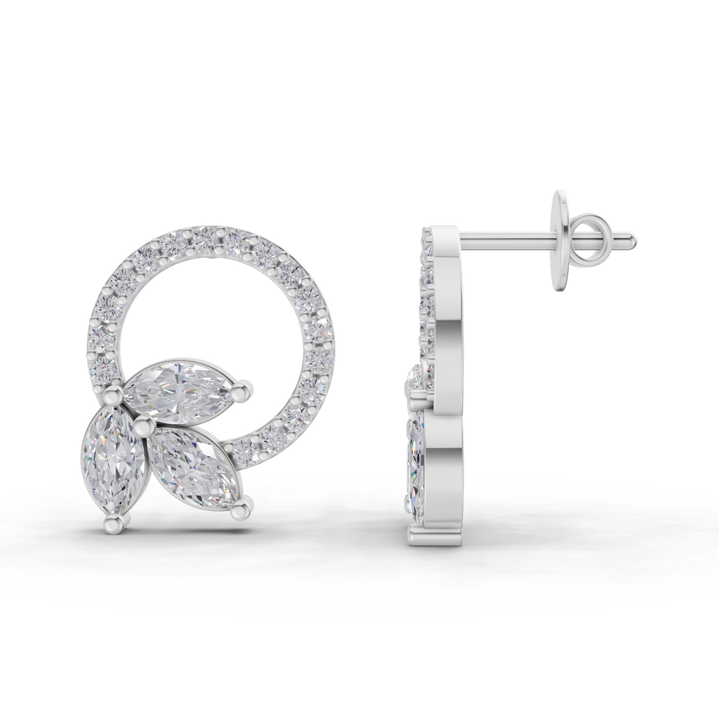 1.74 Carat Marquise Leaf Circle Studs Earrings 14K - White Gold