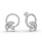 1.74 Carat Marquise Leaf Circle Studs Earrings 14K - White Gold