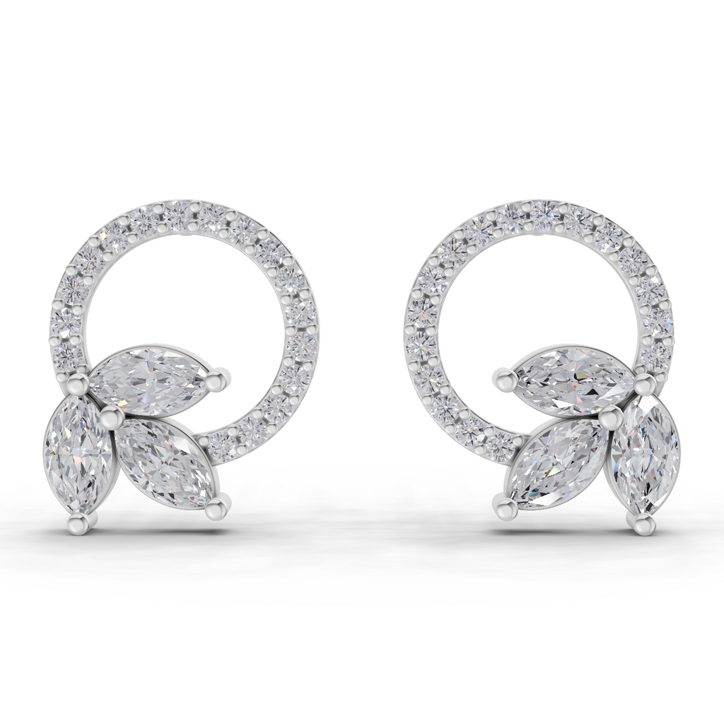 1.74 Carat Marquise Leaf Circle Studs Earrings 14K - White Gold