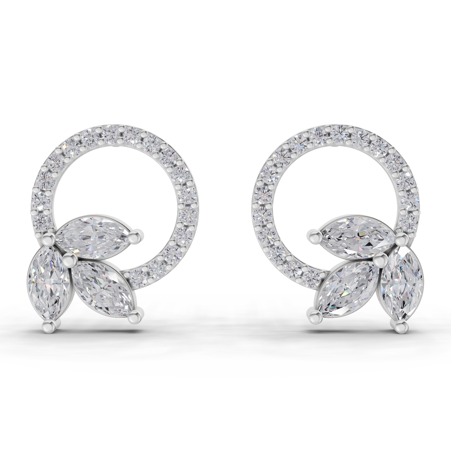 1.74 Carat Marquise Leaf Circle Studs Earrings 14K - White Gold