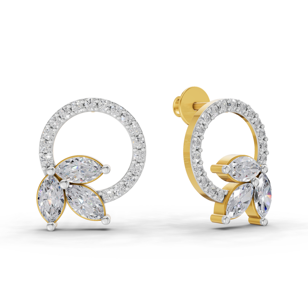 1.74 Carat Marquise Leaf Circle Studs Earrings 14K