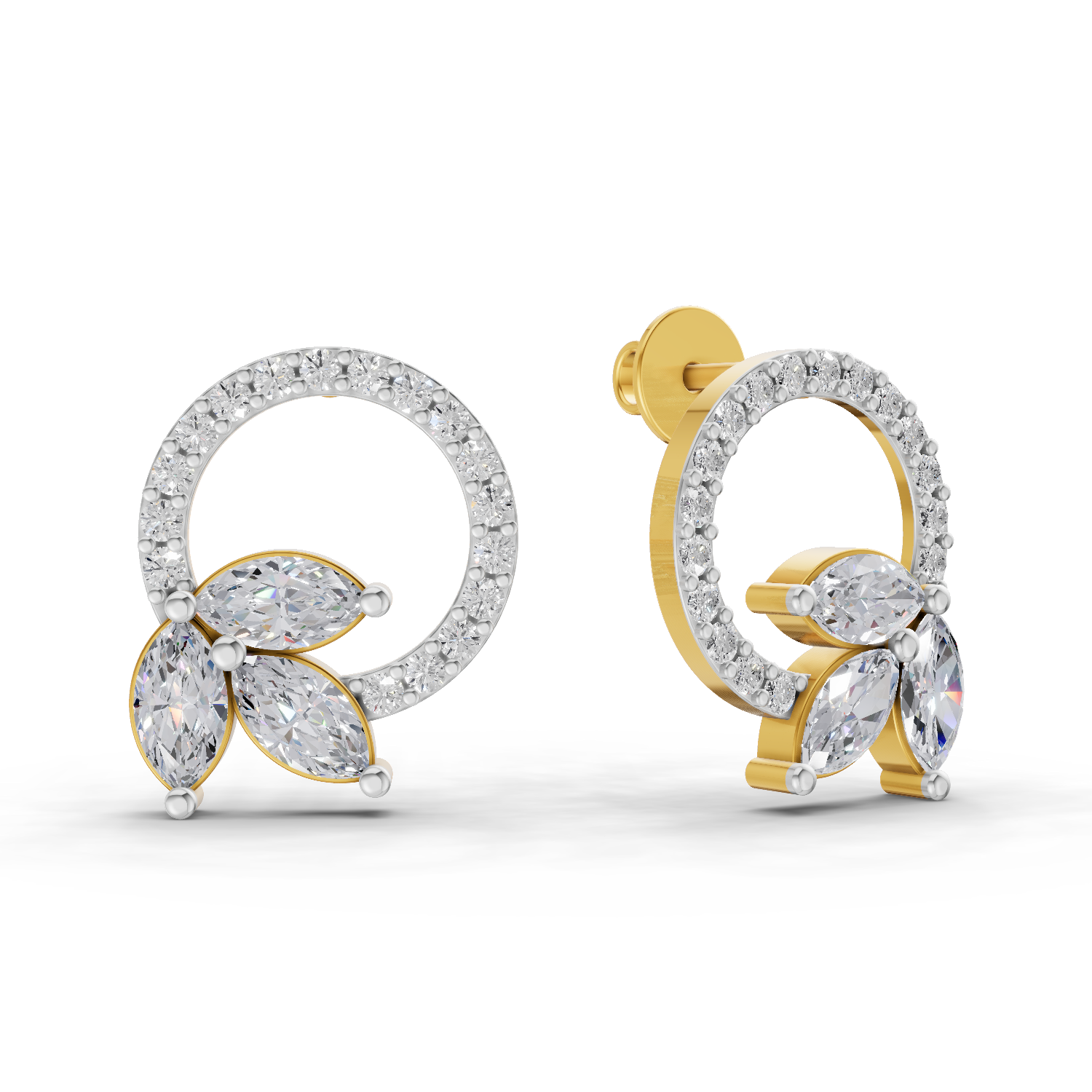 1.74 Carat Marquise Leaf Circle Studs Earrings 14K