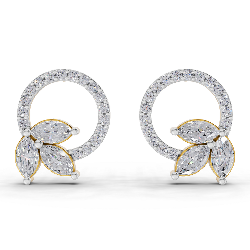 1.74 Carat Marquise Leaf Circle Studs Earrings 14K