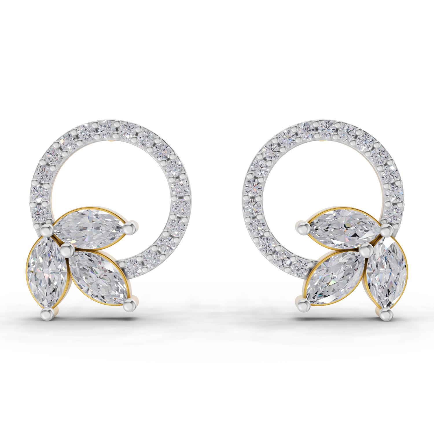 1.74 Carat Marquise Leaf Circle Studs Earrings 14K