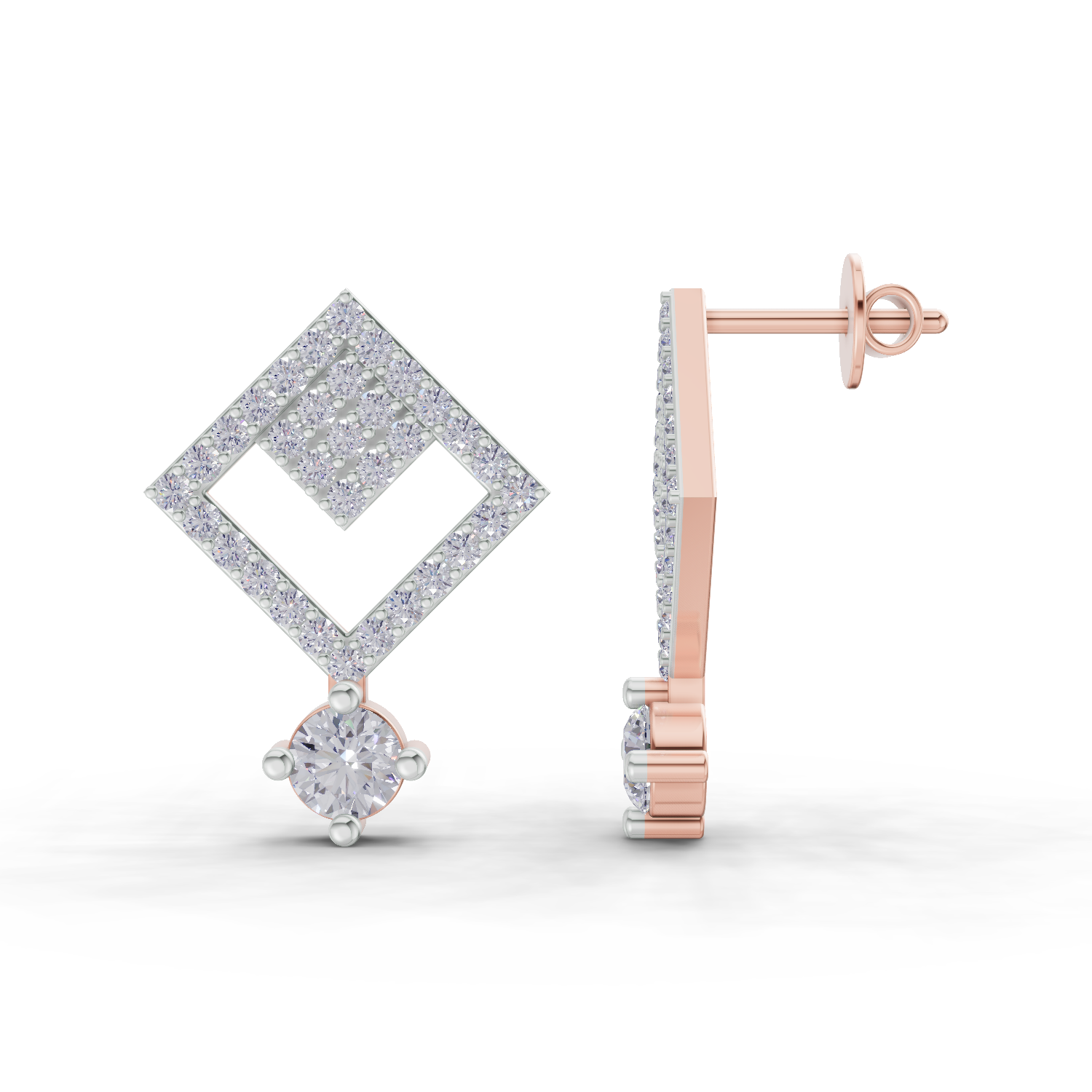 1.58 Carat Classic Square Drop Studs Earrings 14K - Rose Gold