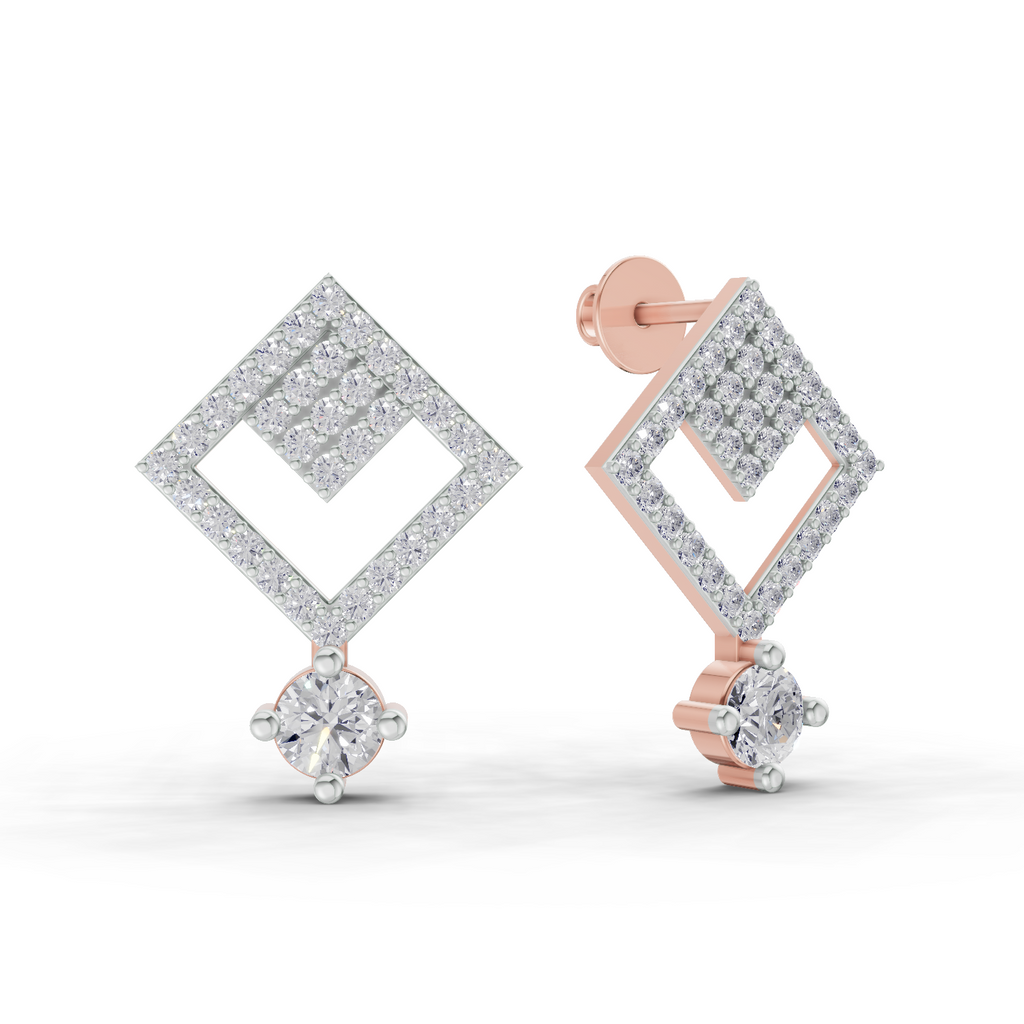 1.58 Carat Classic Square Drop Studs Earrings 14K - Rose Gold