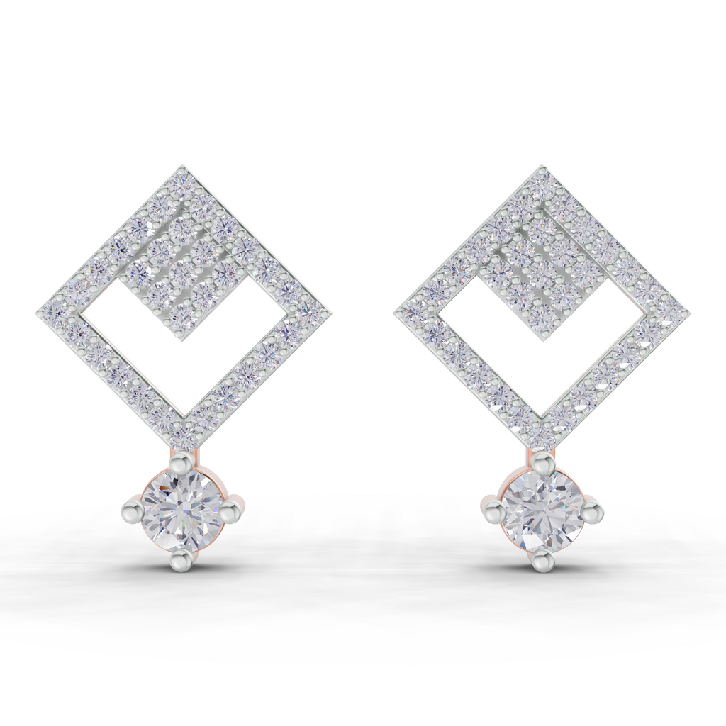 1.58 Carat Classic Square Drop Studs Earrings 14K - Rose Gold