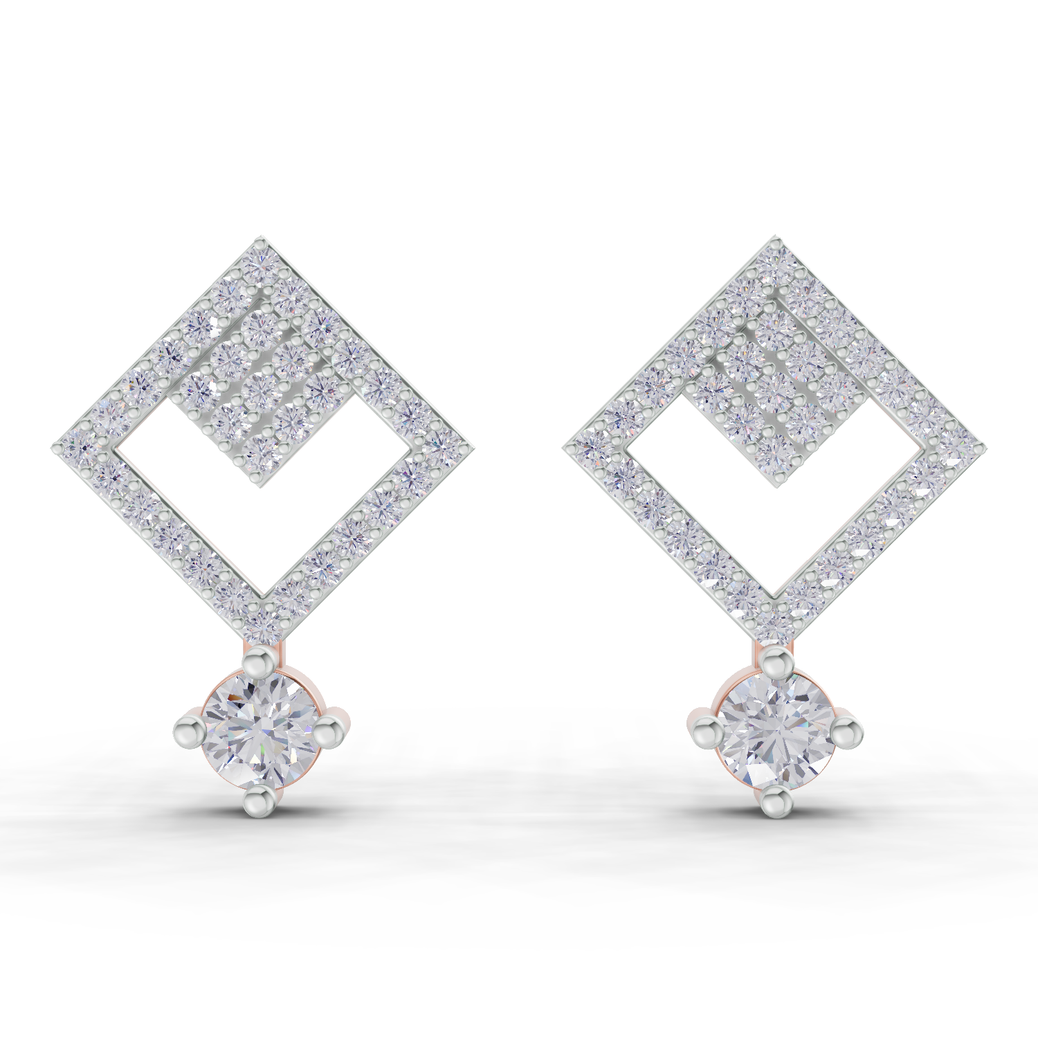 1.58 Carat Classic Square Drop Studs Earrings 14K - Rose Gold