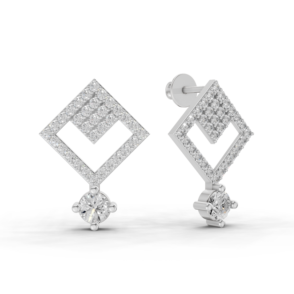 1.58 Carat Classic Square Drop Studs Earrings 14K - White Gold