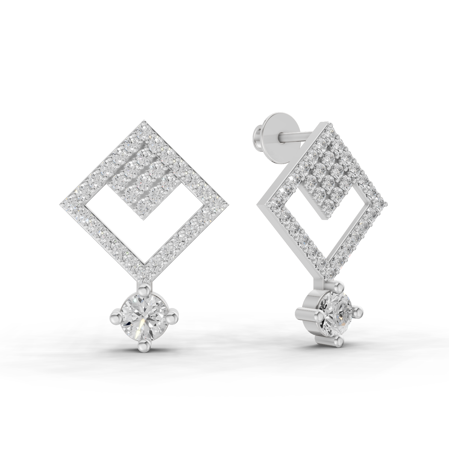 1.58 Carat Classic Square Drop Studs Earrings 14K - White Gold