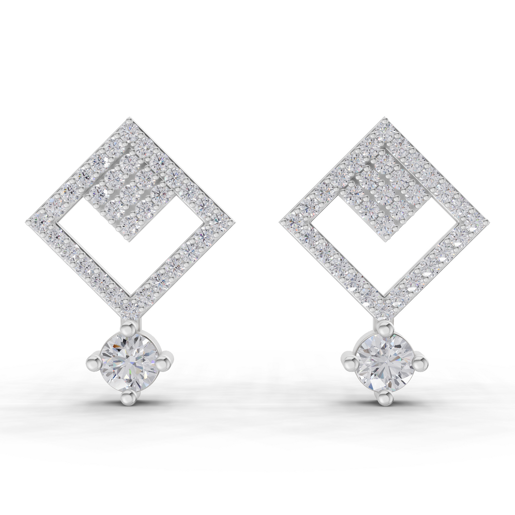 1.58 Carat Classic Square Drop Studs Earrings 14K - White Gold