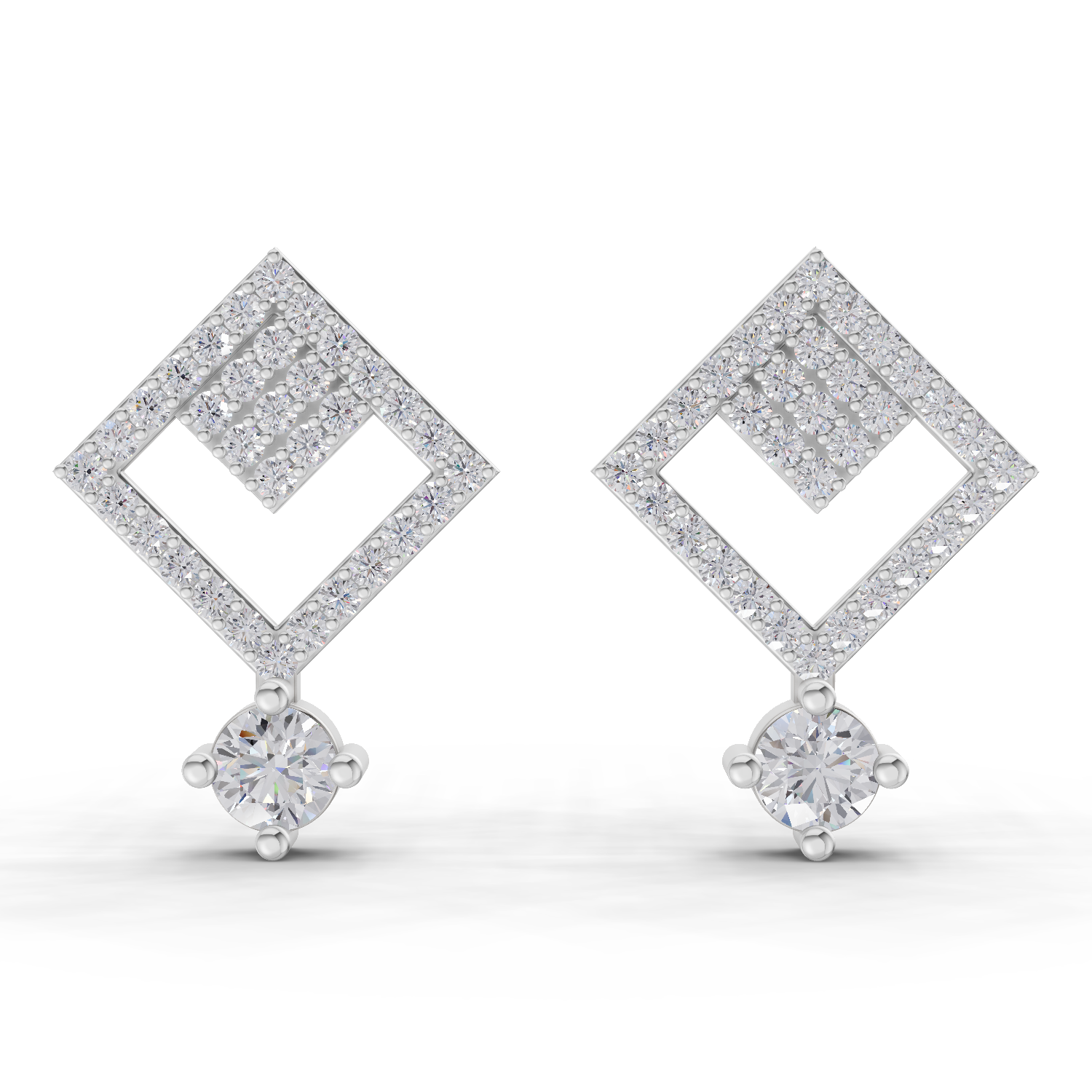 1.58 Carat Classic Square Drop Studs Earrings 14K - White Gold