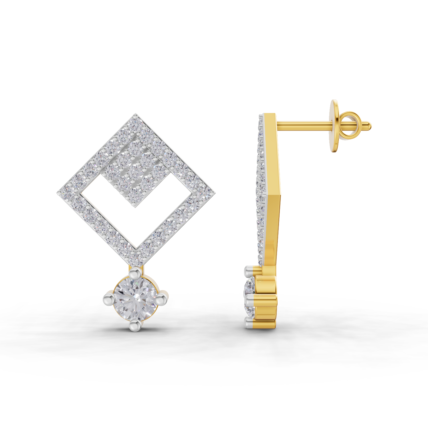 1.58 Carat Classic Square Drop Studs Earrings 14K