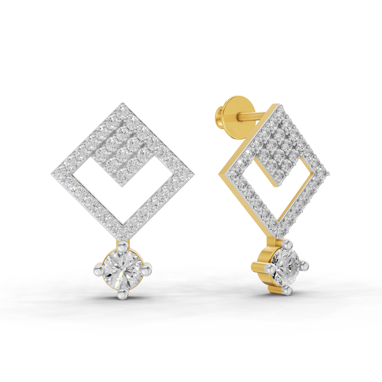 1.58 Carat Classic Square Drop Studs Earrings 14K