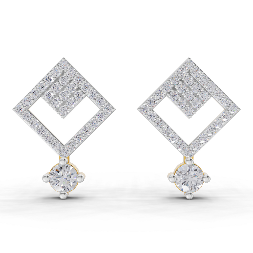 1.58 Carat Classic Square Drop Studs Earrings 14K
