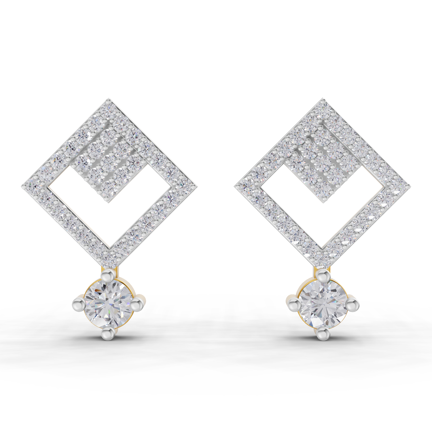 1.58 Carat Classic Square Drop Studs Earrings 14K