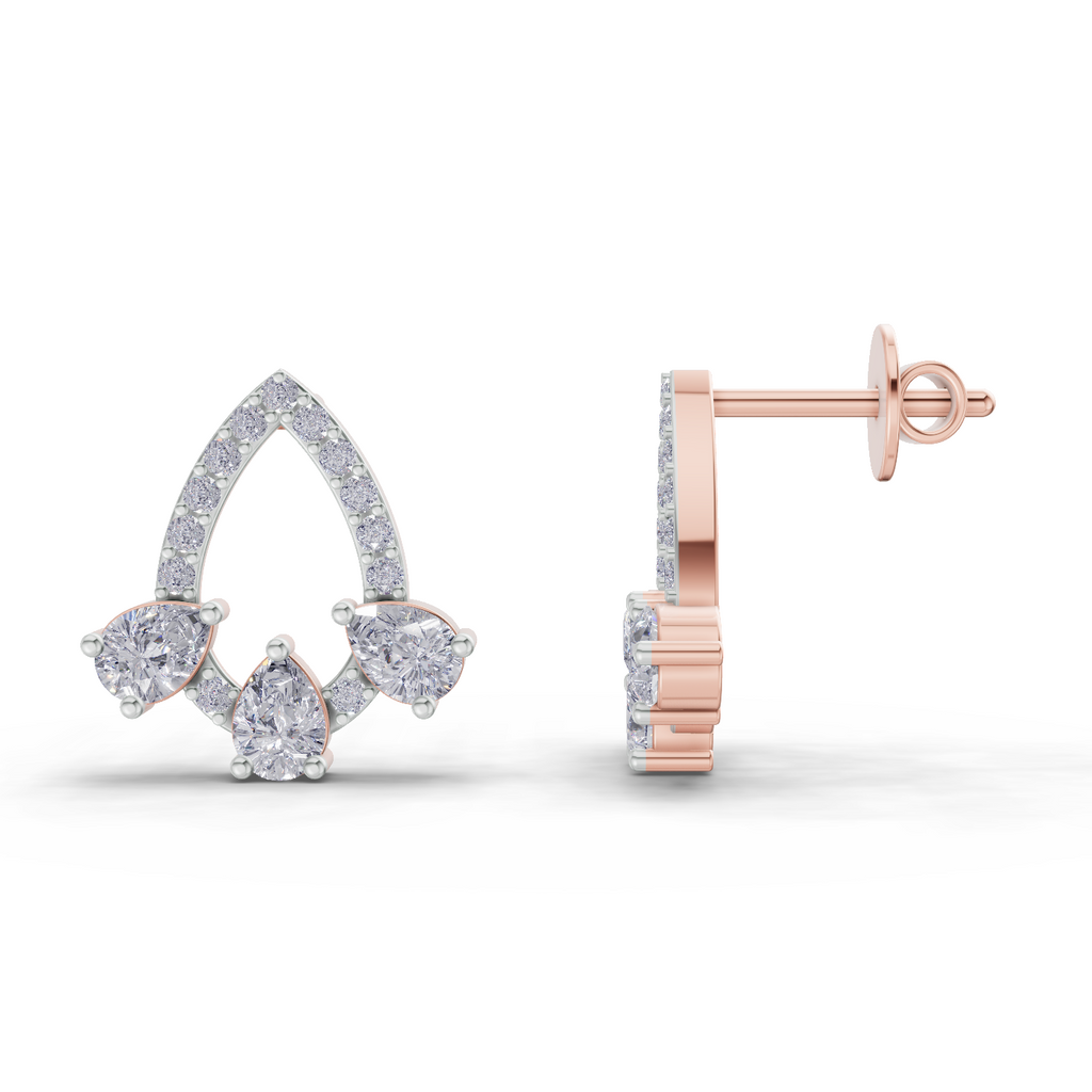 1.04 Carat Triple Pear Halo Studs Earrings 14K - Rose Gold
