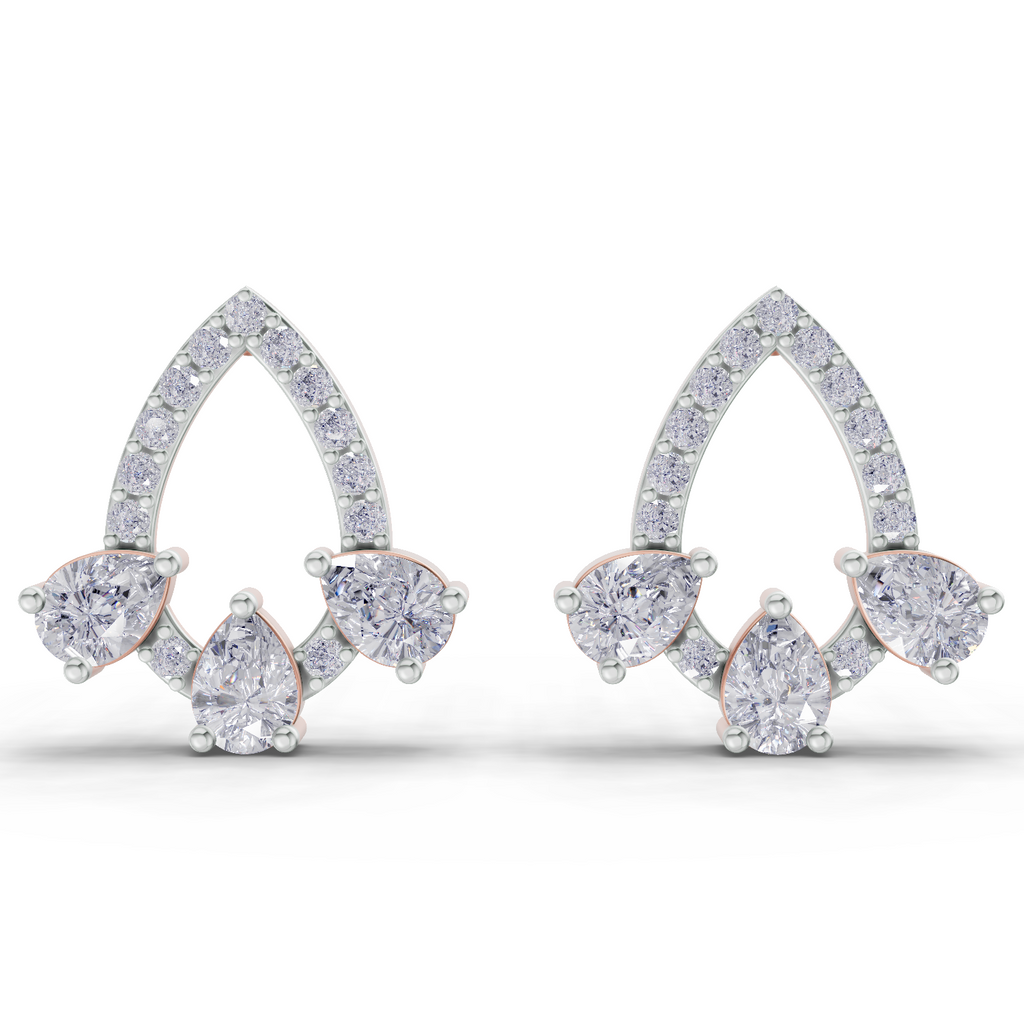 1.04 Carat Triple Pear Halo Studs Earrings 14K - Rose Gold